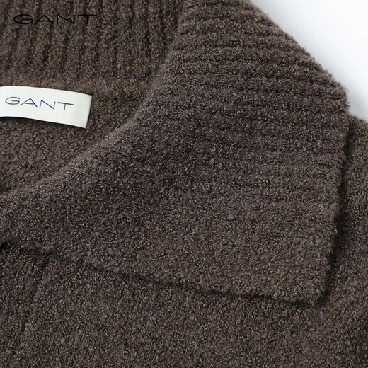 GANT/Gantt 24 Spring Men's Lapel Breasted Wool Blended Solid Color Pullover Knit Sweater Base Shirt 248-Camel L