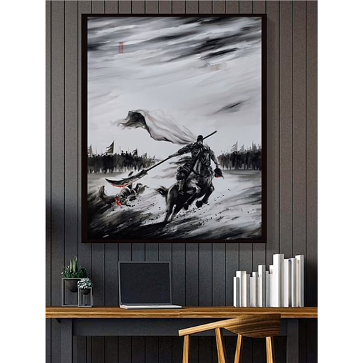 Pintura en tinta Zhao Zilong Cinco Tigre General Guan Yu pintura en tinta imagen de artes marciales antiguas Zhao Yun mural colgante pintura decorativa estilo C 50 * 70 CM aleación de aluminio cepillado-arte negro moderno