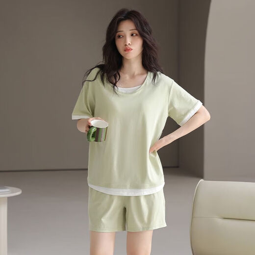 Pyjamas für Frauen, Sommershorts, runder Nacken, lässig mit Brustpolstern können außerhalb von Heimkleidung getragen werden.