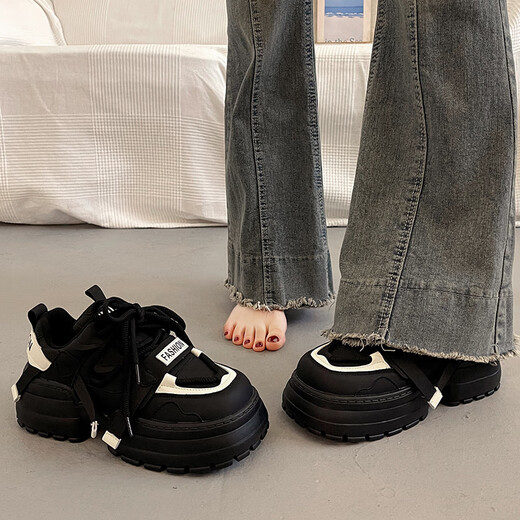 Red Dragonfly (RED DRAGONFLY) flagship sales top ten Zhao Lusi same style thick-soled platform cake dad shoes for women, small height increase 2025 new spring and autumn European goods black warranty 90 days gray 35