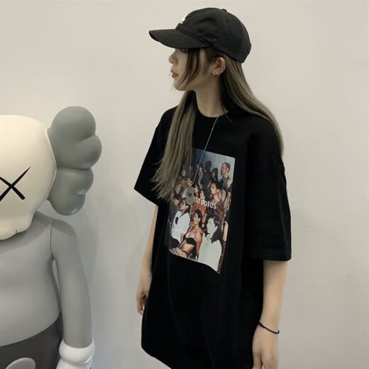 御仕达时尚短袖小众t恤女装潮ins港风体恤圆领印花上衣女夏 T1278白色短袖0 M