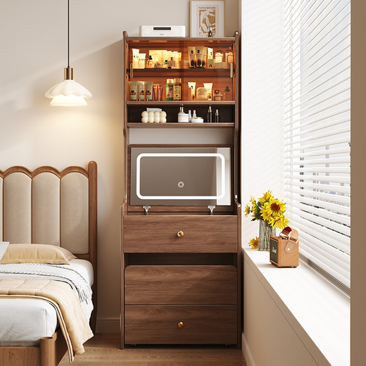 Stamen solid wood dressing table bedroom antique style dressing table small apartment bedside table cabinet integrated storage storage cabinet white 50cm solid wood dressing table + USB socket + makeup stool, installation included, makeup stool of your choice