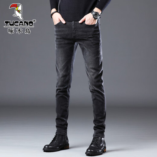 Woodpecker Jeans Men's Autumn and Winter New Pants Slim Men's Elastic Casual Long Pants Trendy Versatile Pants Men XML-1048 Black 31