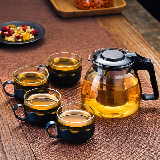 One pot and four cups tea set Large capacity glass tea cup with filter High temperature resistant kettle Tea set without base 1000ML One pot + four cups set 1 piece