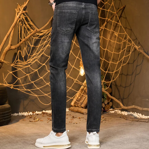 Muzhi Hong Kong Trendy Marke High-End-Stickel-Jeans für Männer 2025 neue schlanke Füße Casual Quality Hosen für Männer Elastic Black 6623 31