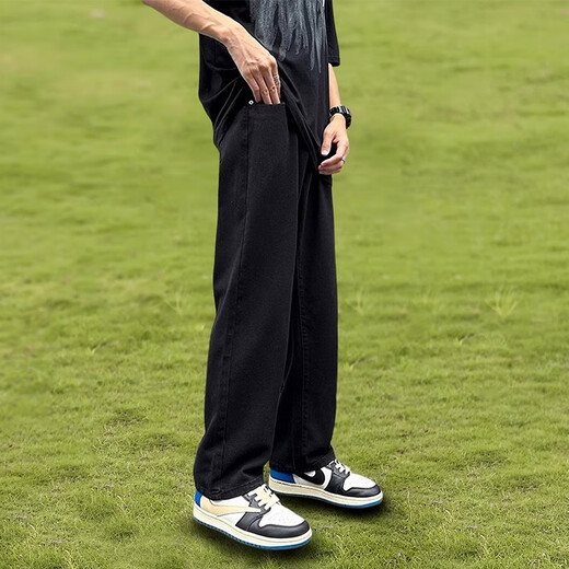 Woodpecker Jeans Men's Autumn and Winter 2025 Trendy Versatile Straight Leg Wide Leg Pants Men's Loose Stretch Teen Pants Men Black Regular L Recommended 110-130Jin Jin equals 0.5 kg