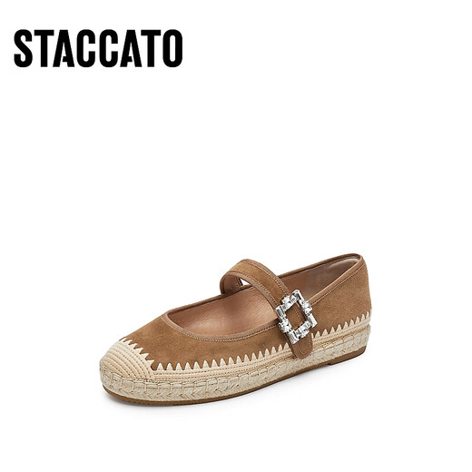 Sijiatu 2025 new wheat sugar cube Mary Jane shoes Fisherman shoes Flat shoes Light mouth shoes Women's single shoes 9UA49AQ5 Grass and wood brown 34