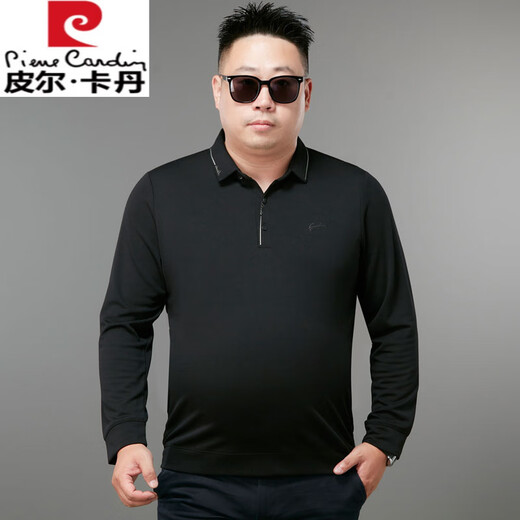 皮尔卡丹（pierre cardin）胖子大码男装长袖T恤宽松翻领加肥加大中年爸爸秋衣大肚子Polo衫 蓝色:F9923 5XL :建议220-240斤
