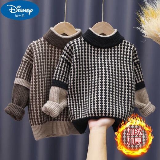 
Disney children's cardigan boy's sweater plus velvet thickened medium-sized children's pullover base knit sweater winter top keep warm brown [no plus/velvet] 150