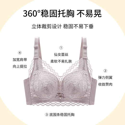 Langsha Underwear Women's Small Breast Gathering Anti-sagging Wireless Sexy Lace Bra Summer Thin Style Light Purple 36/AB