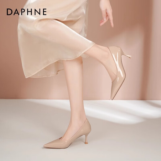 Daphne nude high heels for women 2025 autumn hot commuter women's shoes temperament pointed toe slim heels single shoes for women workplace leather shoes for women naked skin color [heel height 6cm] 36