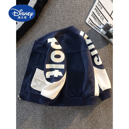 Disney Children's Clothing Boys' Autumn Jackets 2025 New Medium and Large Children's Spring and Autumn Boys' Autumn Fashionable Street Baseball Uniforms Navy Blue Alphabet Baseball Uniforms 160 cm