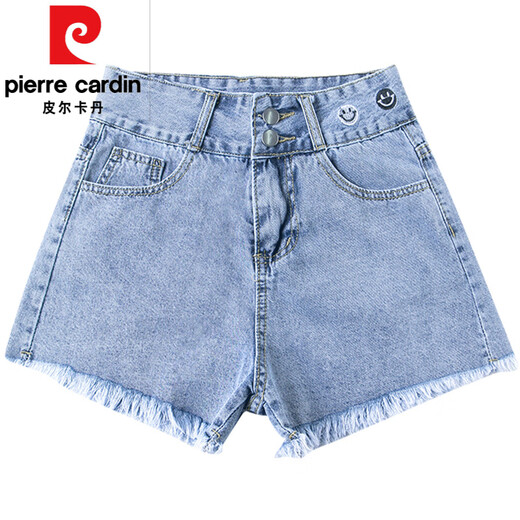皮尔卡丹（pierre cardin）牛仔短裤女2025夏季韩版高腰外穿毛边宽松显瘦薄款阔腿裤A字热裤 9926#蓝色 S