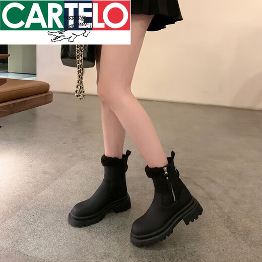 
CARTELO white snow boots women's fur integrated 2025 winter thick sole plus velvet thickened medium tube Martin short boots cotton shoes beige 37