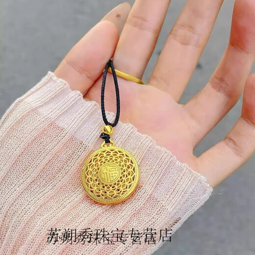 KERLA Old Phoenix Gold Store Model Plated 999L Gold Necklace Silver Women's Yellow Plated L Gold Eight Treasure Compass Pendant Retro Niche Medium Ancient Style Imperial Concubine Model-Eight Treasure Compass/Sand Gold