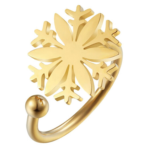 QUAMER old phoenix gold store model snowflake ring for women niche design internet celebrity trendy ins simple cold style titanium steel personality snowflake titanium steel ring (US size 6)