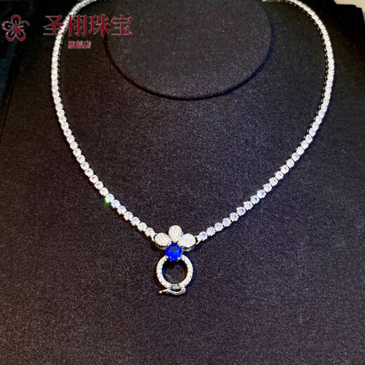 Platinum pendant buckle super flash zircon necklace plated 18/k jewelry jadeite tourmaline buckle universal white gold greenstone with chain