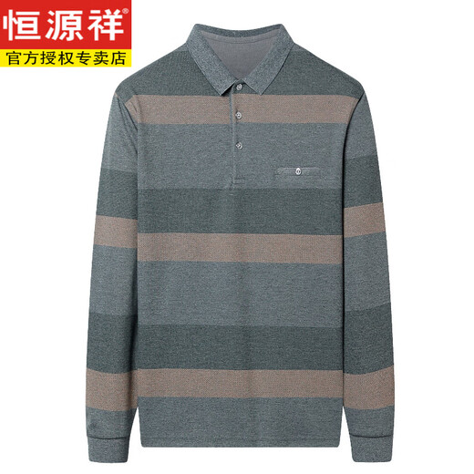 恒源祥春季新款纯棉长袖t恤男春秋打底衫中老年宽松爸爸装真口袋上衣 9902绿色 M 165【体重100-125斤】