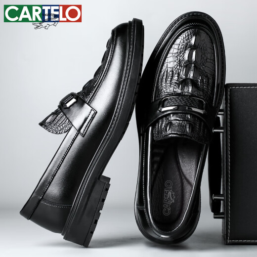 Cartelo Men's Business Casual Shoes de cuero con un pie transpirable Softhide Crocodile Patrón de cocodrilo Zapatos de cuero Hombres 9896 Negro 38