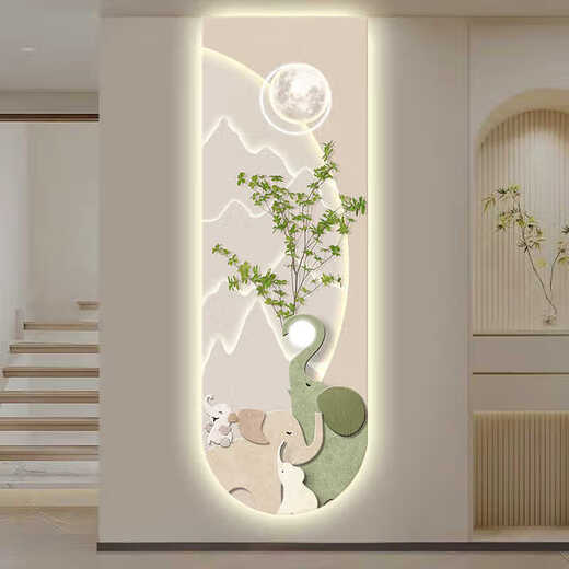 Dekorative Gemälde des vierköpfigen Elefantenporch-Dekorationsmalerei des Korridors im cremefarbenen Corridor Hanging Painting LED LED LEGELMADE T12529 (UV-Feinskulptur ohne Rahmen) 40*120 (empfohlene Wände unter 0,7 Meter) Kristallporzellanbildschirm/Plug-in/Klangsteuerung