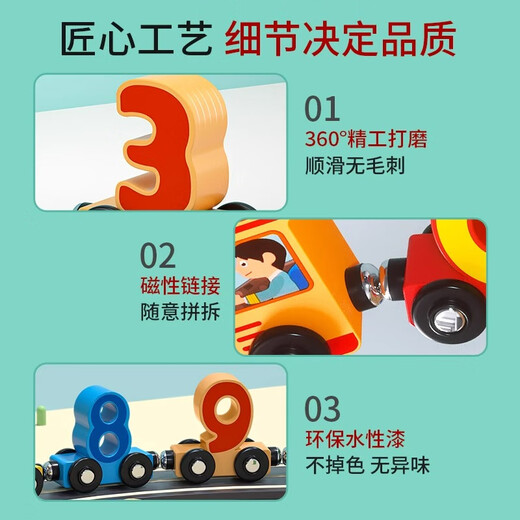 流彗德国磁性数字小火车玩具儿童磁力积木拼装宝宝女孩1一3到6岁 12节小火车【数字图形认知小熊列车长】升级强磁