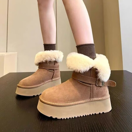 Feiyao Schneestiefel Frauen dicke alleinige Schuhe für Winter warme Baumwollschuhe plus samtige kurze Kurzstiefel mittelschwerem Pelz und Brotschuhe Schneestiefel Gelb plus Samt 37 37