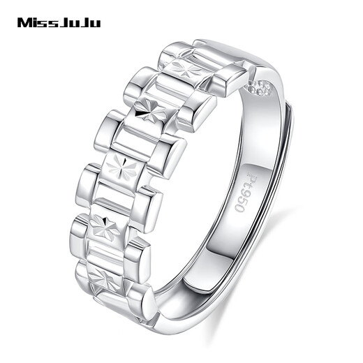 Miss JuJu pt950 platinum ring men's platinum wide strap ring fashion trendy brand ring adjustable live mouth adjustable 5.4-5.6 grams