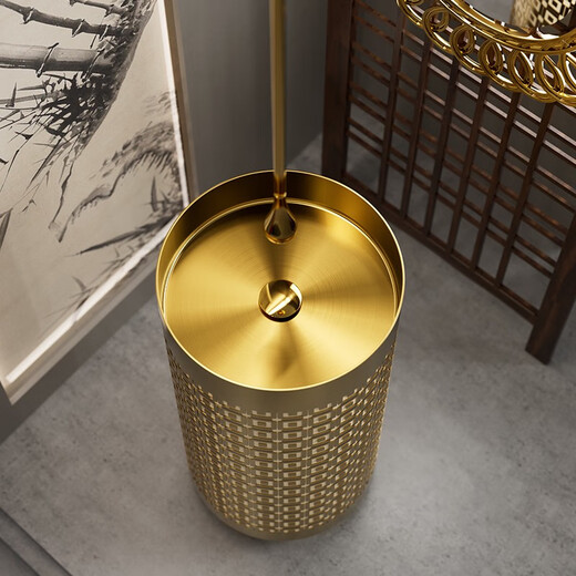 Neue Chinese-Stahl-Stahl-Säulenbecken-Villa-Badezimmer-Säulen-Waschbecken Zylindrisches Basin integriertes bodenbestandes Waschwassin Golden 3883 Quadratmustern-Zylindrische Becken