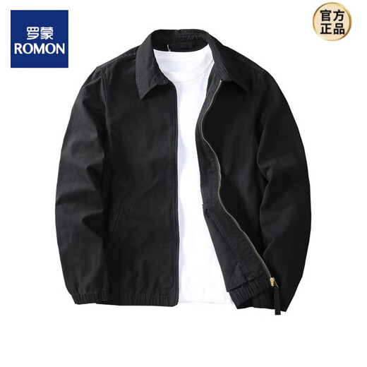 ROMON spring and autumn American business casual youth lapel jacket men's outdoor workwear washed cotton versatile top black (single layer) M 120-138