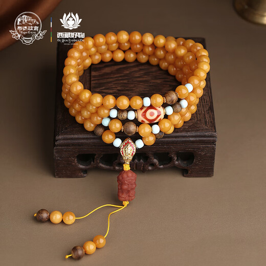 Potala Palace Beeswax 108 Beads Bracelet Huang Cainan Red Carved Dzi Beads Transfer Beads Buddha Beads Bracelet Necklace for Men and Women Beeswax South Red Green Pine 108 Beads