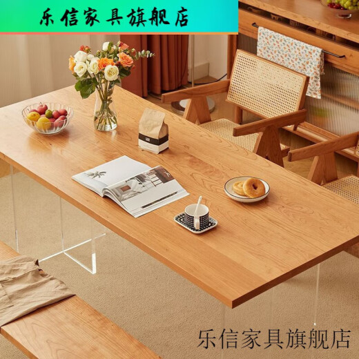虞萌馨迪亚克力悬浮餐桌家用樱桃木日式纯实木大板桌长方形简约橡木桌子 白蜡木14083d05cm
