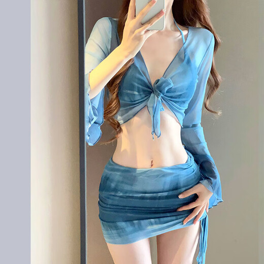 Miyi Bikini Swimsuit Women's Beach Vacation Conservative Advanced Split Swimsuit Hot Spring Sexy Four-piece Set Long Sleeve Sun Protection Four-piece Set One Size 85-110