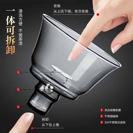 Zhengyang lazy glass automatic tea set set household complete set of magnetic tea making artifacts heat-resistant iron easy brewing rack simple and modern ash wrought iron pavilion/songlu + 6 cups + cup holder