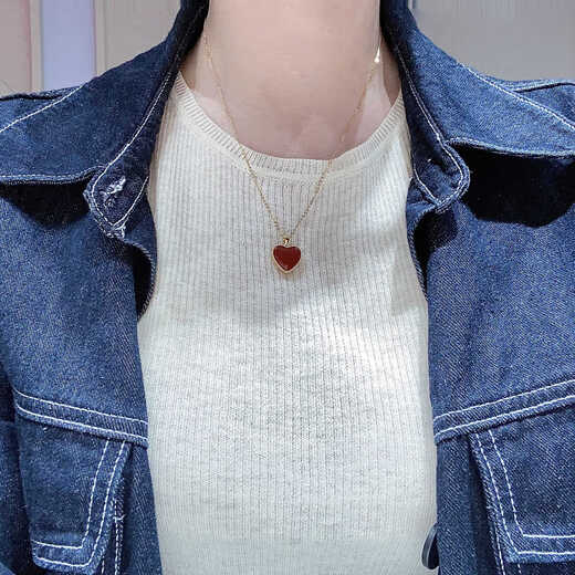 Liangxue 18K gold pendant double-sided love red agate pendant au750 gold necklace women's clavicle chain women's 18k gold rose gold pendant + 18k gold necklace
