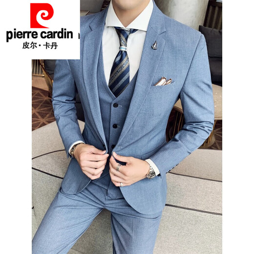 Pierre Cardin Men's Casual Suit Suit Men's Slim Korean Style Trendy Handsome Small Suit Groom Wedding Dress New Product Apricot Suit + Trousers Two-piece Set L