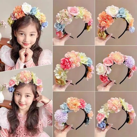 Daiyan children's imitation hairpin flower headband, flower headband, ethnic style girl's Hanfu garland hair accessory, girl's hairpin flower fairy garland, hairpin flower headband - 1 pack (random color)