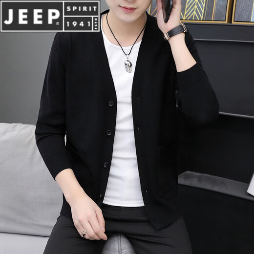 JEEP SPIRIT针织开衫男士毛衣外套薄款V领毛线衣男春秋春2025年新款潮流 米白色 L