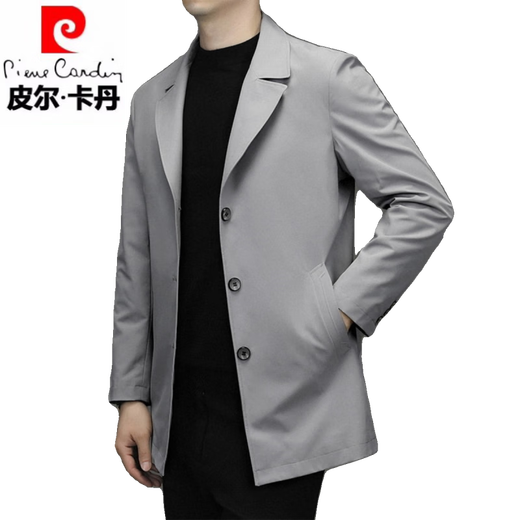 Pierre Cardin 2025 Spring and Autumn New Windbreaker Men's Mid-Length Business Casual Suit Collar Thin Jacket Spring and Autumn Men's Coat Black L Recommended 110-130 Jin Jin equals 0.5 kg