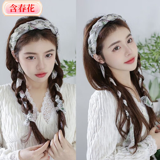 Spring flower hairpin hairband for women retro autumn and winter braided hairband with teeth anti-slip Internet celebrity new hair bundle feeling head cave hair accessory blue gray