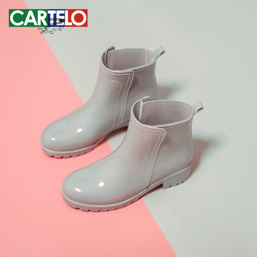 卡帝乐鳄鱼（CARTELO）雨鞋女款成人2025新款水靴时尚外穿胶鞋防滑水鞋加绒套鞋短筒雨靴 浅绿 39