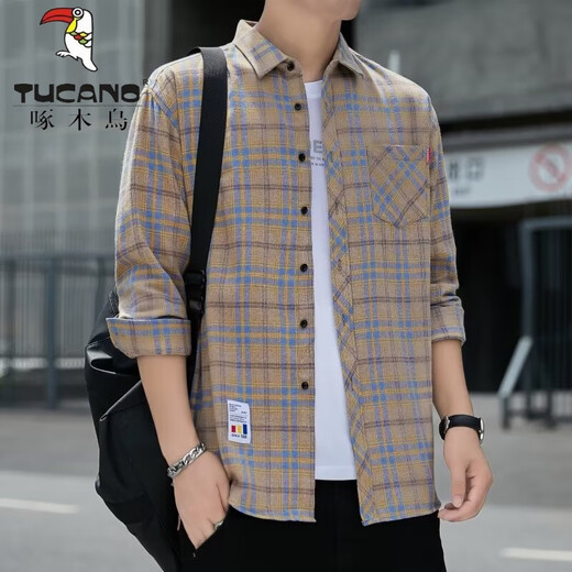 Specht (Tucano) Hemd Herren 2025 Plaid Casual Frühling und Herbst Langarmed Hemd Top Retro Loose Summer Vielseitige Jacke K12108 Weiß 145-160jin [Jin gleich 0,5 kg] 2xl