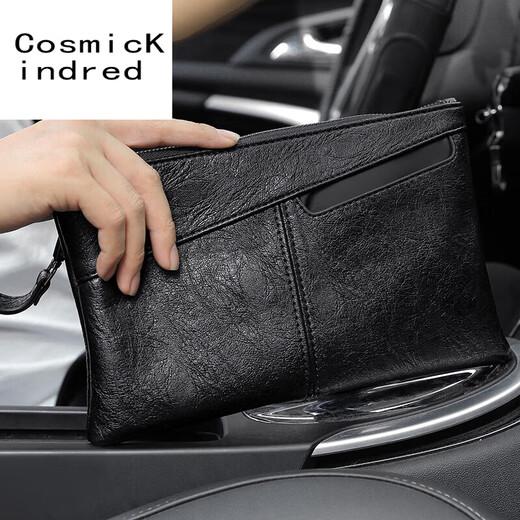 
CosmicKindred 2025 new handbag for men soft leather handbag business casual men's handbag large capacity envelope trend black (standard number)