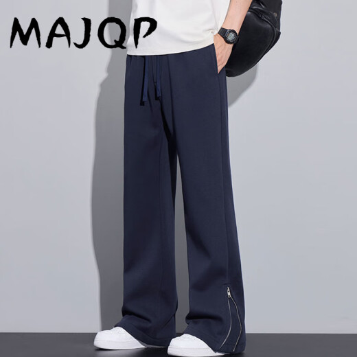 MAJQP美式休闲裤子男春秋款微喇拉链裤口直筒长裤男青少年军绿色运动裤 9859黑色 M 约90-110斤可穿