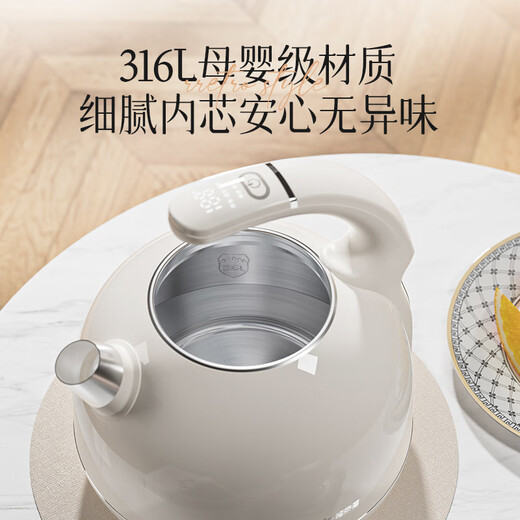 格来德（Grelide）烧水壶欧式复古保温316不锈钢电热水壶多段控温电水壶恒温防烫家用热水壶D1215E白色