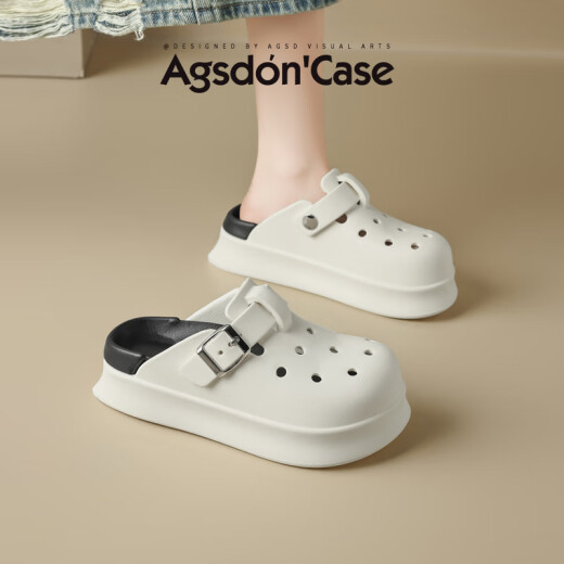 
Aogu Shiden thick-soled hole shoes for women 2025 spring and summer new style for women wearing soft sole comfortable beach slippers simple tow LDN6210 simple white 39-40