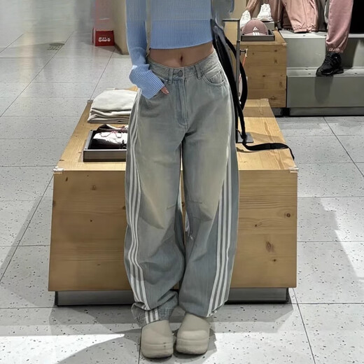 阿迪达斯 （adidas）三叶草女子复古渐变效果水洗牛仔运动长裤JX9214/9212/9213 浅牛仔蓝JX9212 29
