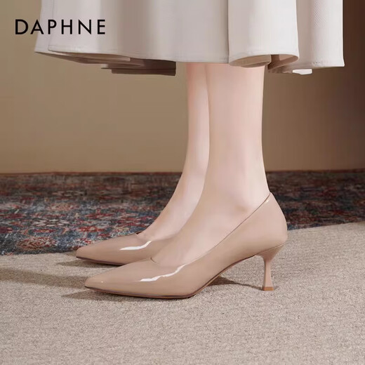Daphne nude high heels for women 2025 autumn hot commuter women's shoes temperament pointed toe slim heels single shoes for women workplace leather shoes for women naked skin color [heel height 6cm] 36