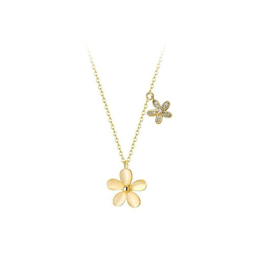 GIOIO Swarovski Zirconium Sterling Silver Cat's Eye Flower Necklace Women's Korean Style Sweet Literary Micro Diamond Lock Same Style White Gold S