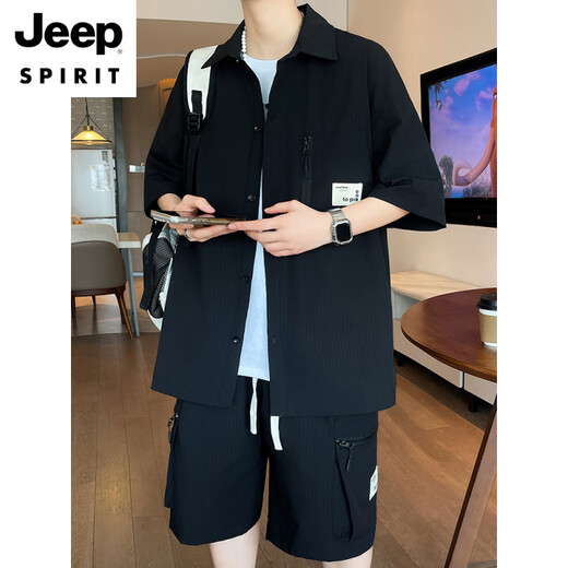 JEEP SPIRIT Summer Ice Silk Short Sleeve Shirt Men's Set 2025 New Casual Shirt Summer Wear with a Complete Set of Clothes 6628 meters white XL About 120~145Jin [Jin equals 0.5 kg] Can be worn