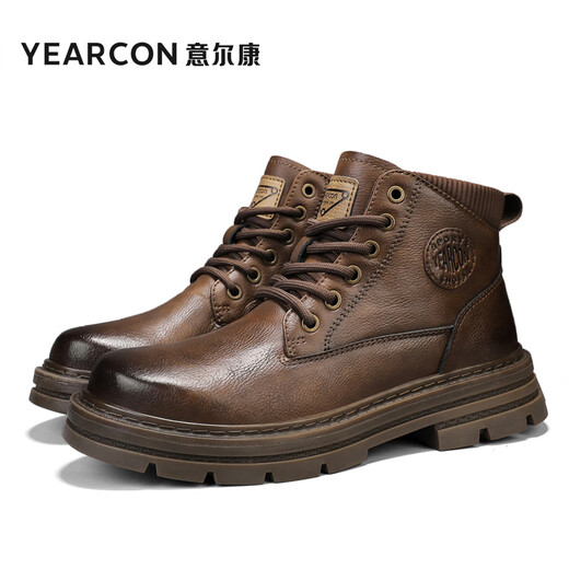 意尔康马丁靴男加绒秋冬季2024新款高帮靴子工装棉鞋休闲真皮鞋男英伦风 深棕702 40 (250mm)